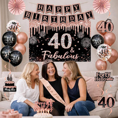 40Th Birthday Decorations for Women – 34Pcs Black Rose Gold Birthday Party Decor