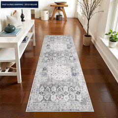 Washable 2×6 Kitchen Runner Rug – Indoor Hallway Rugs 2′ x 6′ (Runner), Grey