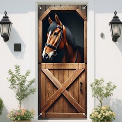 Horse Themed Door Cover Polyester 70.87×35 Inches, Elegant Decor for Home Ent…