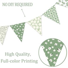 3pcs Sage Green Floral Triangle Bunting Banners Boho Greenery Pennant Flags f…