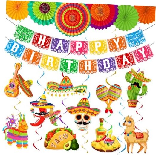 Mexican Birthday Party Decorations, Fiesta Party Decorations includes Happy