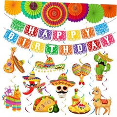 Mexican Birthday Party Decorations, Fiesta Party Decorations includes Happy