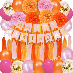 Pink and Orange Birthday Party Decorations, Hot Pink Party Decorations for Women