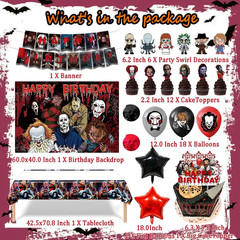 Horror Birthday Party Decorations – 50 Pcs Halloween Theme Kit with Banner, Ball