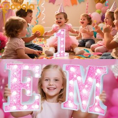 Cool White N LED Marquee Letter Light Up Letter Pink Glitter Sign Battery