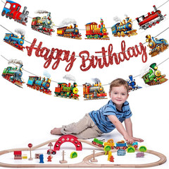Retro Train Birthday Party Decorations Vintage Train Theme Banners Red Glitter H