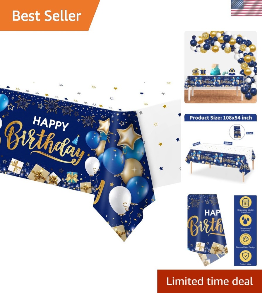 Happy Birthday Decorations, 1 Pcs Navy Blue and Gold Birthday Tablecloth for …