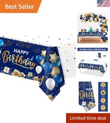 Happy Birthday Decorations, 1 Pcs Navy Blue and Gold Birthday Tablecloth for …