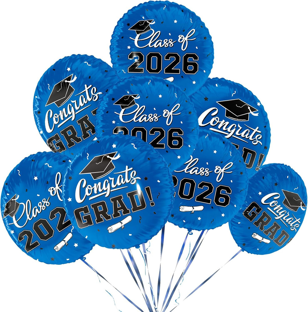 12Pcs 18″ Congrats Grad Foil Balloons Class of 2026 Graduation Party Decor