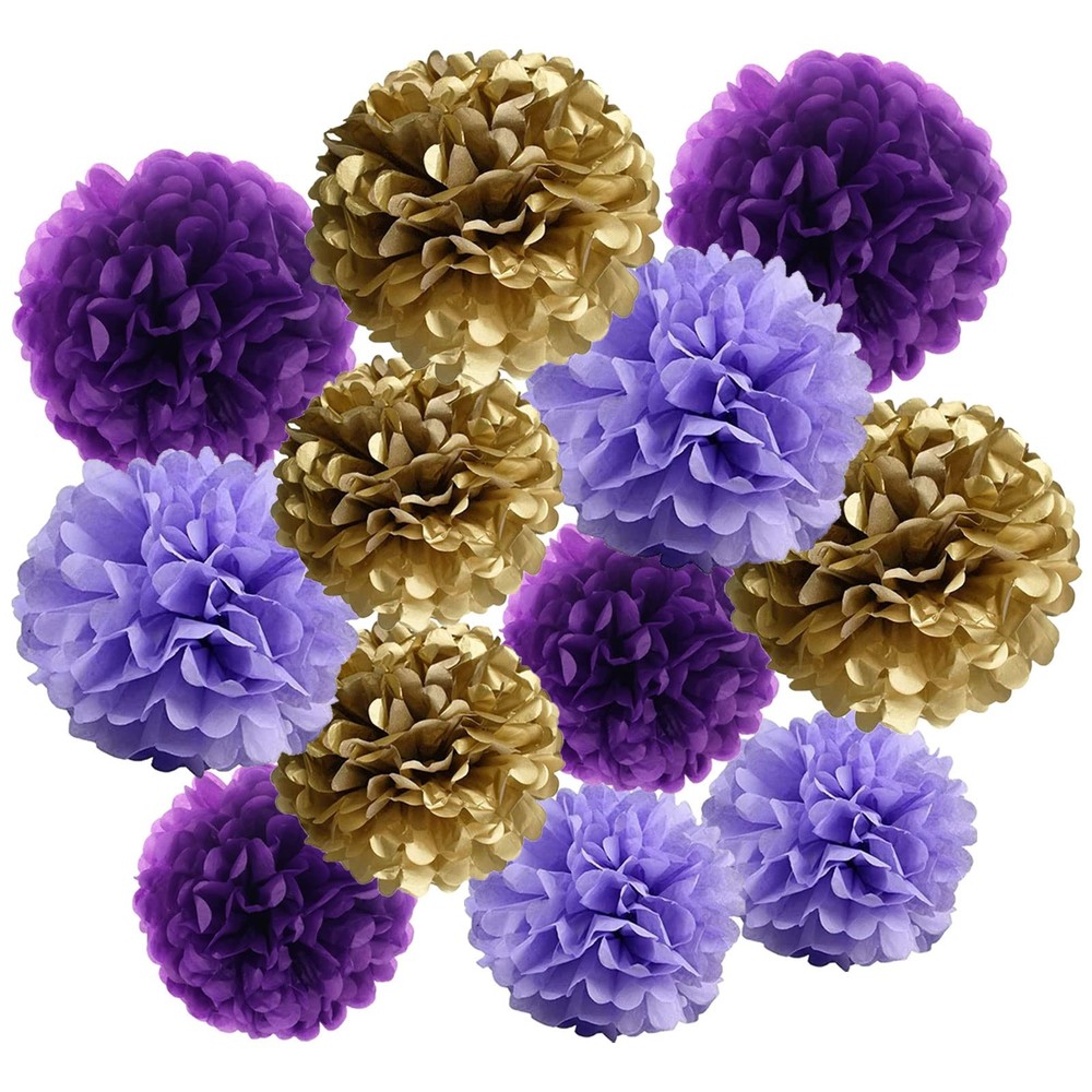 Black Paper Pom Poms Party Ceiling Wall Hanging Tissue Flowers 10/12″ 12 PCS