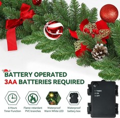 Christmas Garland with Lights 9FT Timer Prelit Garland Battery Operated Outdoor