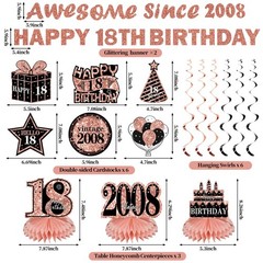 11Pcs Rose Gold 18th Birthday Decorations Kit – Happy 18th Banner, Centerpieces