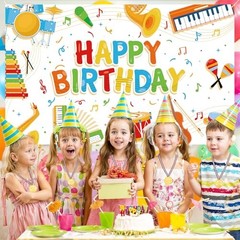 Music Note Banner Decorations for Kids – Happy Birthday Musical Instrument
