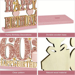 4 Pieces 60Th Birthday Vintage 1966 Wooden Table Centerpieces Decoration for Wom