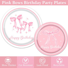 Pink Bow Birthday Set Serve 24 Plates Napkins Cups Banner Balloons Girls