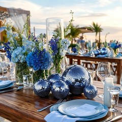 4PCS 7″ Disco Balls Decoration with Hanging Ring for DJ Club Wedding Blue