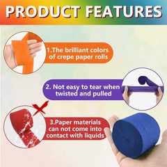 12 Rolls Crepe Paper Streamers, 12 Colors Streamers Party Supplies for Birthd…