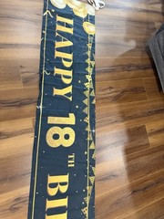 Large Happy 18Th Birthday Decoration Banner Black And Gold Happy 18Th