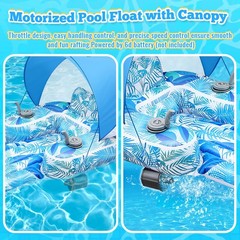 Motorized Inflatable Pool Float with Canopy & Cup Holders for Adults