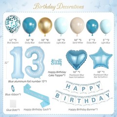Birthday Decorations for Girls, Light Blue 13 Birthday Girl Decorations, 13th