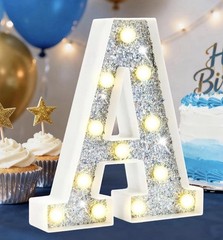 LED Marquee Letter Lights, Light Up Silver Bedroom Glitter Alphabet Letter A