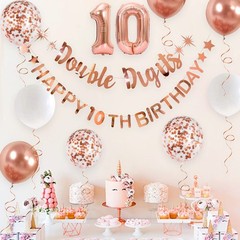 Rose Gold Double Digits Happy 10th Birthday Banner Garland Foil 10
