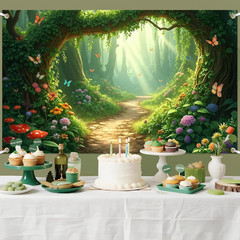 Magical Forest Banner Backdrop Decorations Fairy Tale Forest Party Decor with Bu
