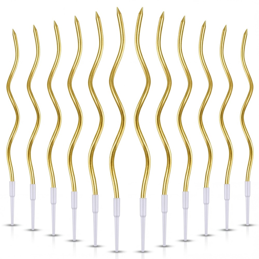 EXPBROZ 12-Count Spiral Birthday Candles, Long Twisty Gold Party Candles
