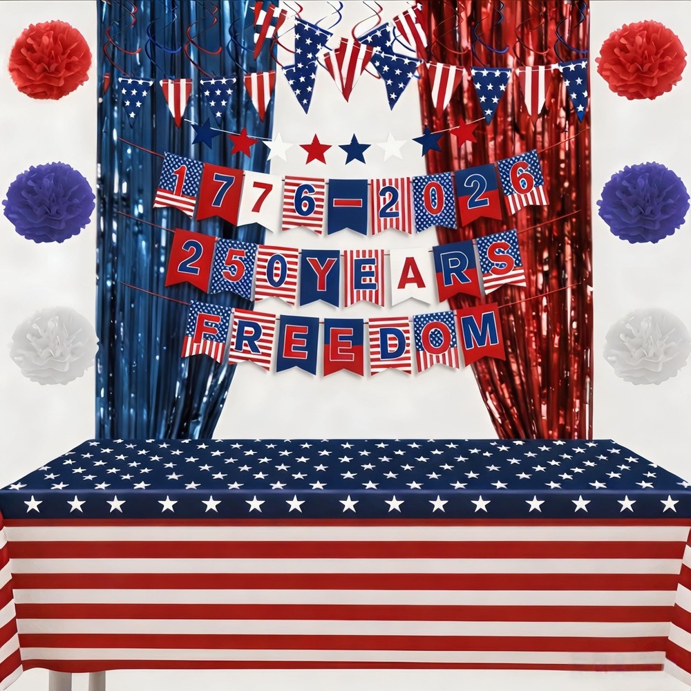 4Th Of July Party Decorations Set, 250 Years Anniversary Day Red White Blue S…
