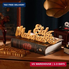 Yuntau 2 Pcs Ramadan Mubarak Wood Sign Eid Mubarak Wooden Table Centerpiece Rama