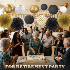 Black and Gold Party Decorations Set with Hanging Paper Lanterns Fans for Gra…