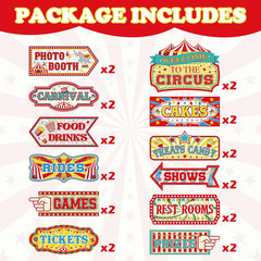 24 Pieces Carnival Decorations Circus Party Directional Sign Welcome to the Circ