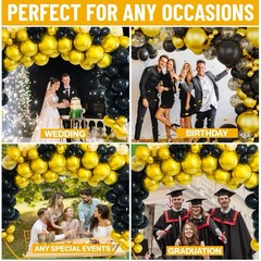 114 Pcs. Black Gold Confetti 12″ 10″ 5″ Premium Latex Balloon Garland Arch Kit