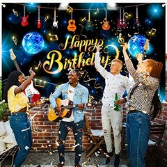 Music Note Guitar Happy Birthday Banner, Musical Note Rock and Roll Party