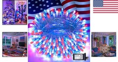 4th of July Decorations 100 LED String Lights Red White Blue 33ft Indoor Outdoor