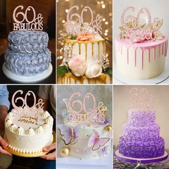 Rose Gold 60th Birthday Cake Topper Metal Rhinestone 60 & Fabulous Decor