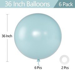 36 Inch Giant Retro Misty Blue Balloons 6 Pack Large Round Jumbo Big