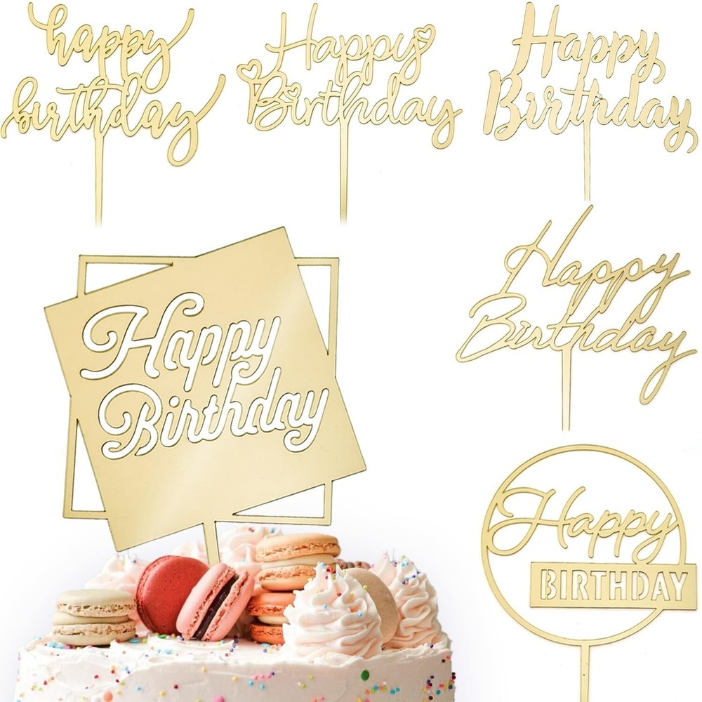 Thicken Mirror Acrylic Happy Birthday Cake Toppers, Happy Birthday Sign for G…