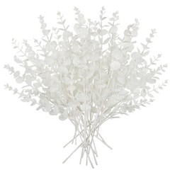 Hollyone 20 Pcs Glitter Artificial Eucalyptus 20pcs-Eucalyptus, White