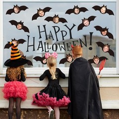50 PCS Halloween Bats DIY Cutouts Black Paper Cutting with 100 Glue Points