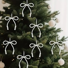6/12PCS Imitation Pearl Bow Decor, Hand-Woven Christmas Fringe Pendants.