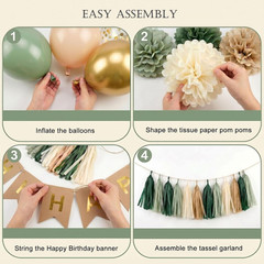 ANSOMO Sage Green Happy Birthday Party Decorations Retro Green Nude Ivory Dark O