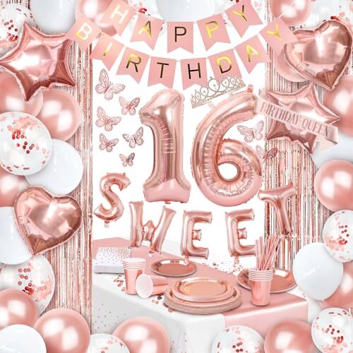 Party Spot! 255 pcs Sweet 16 Party Decorations, 25 sets of Tableware, Sweet 1…