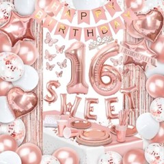 Party Spot! 255 pcs Sweet 16 Party Decorations, 25 sets of Tableware, Sweet 1…