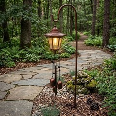 Outdoor Solar Wind Chime Lantern Iron Construction 4.7×4.7×20.1 in Size
