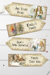 4 Alice in Wonderland Personalised Arrows Signs Any Occasion Birthday BabyShower