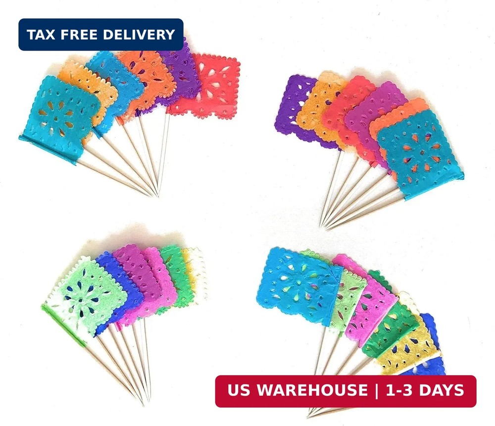 Set of 24 Pcs Multi-Colored Mini Mexican Paper Papel Picado Tissue Banner Flags