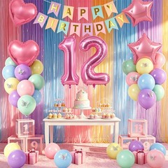 Fudefer 12th Birthday Decorations Girls Pastel Number 12