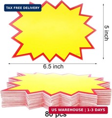 4.5×6.2Inch Blank Star Burst Signs – 80 pcs, Burst Star Cutouts for Retail & Gar