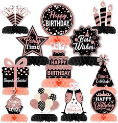 12 Pcs Birthday Table Decorations Glitter Rose Gold Black Birthday Decorations H